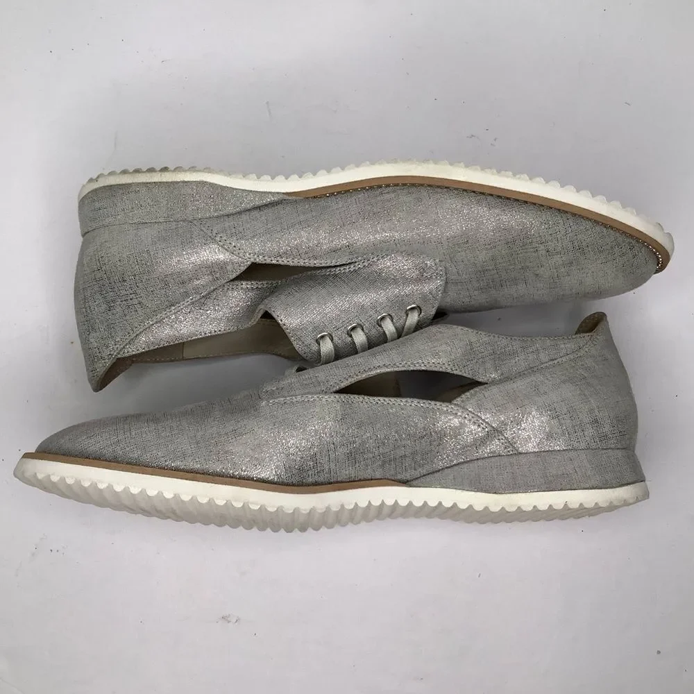 Amalfi by Rangoni Silver Textile/Leather Lace Tie Oxford Women Shoes Sz 7.5